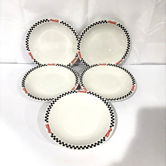Vintage Coca Cola Red/Black/White Checkered 7 1/2” Plate 2002 Gibson Set Of 5 - Picture 2 of 7